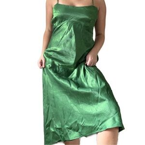 Shiny Green Midi Spaghetti Strap Dress
